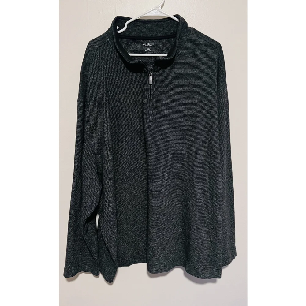 Van Heusen Pullover Shirt Men’s 4XL Gray Big & Tall 1/4 Zip Never Tuck Sweater